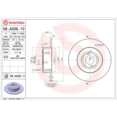 Brembo 2 x BREMBO Bremsscheibe PRIME LINE - UV Coated 08.A336.11