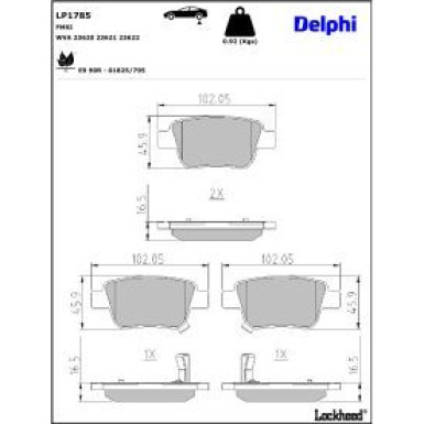 Delphi Bremsbelagsatz, Scheibenbremse LP1785