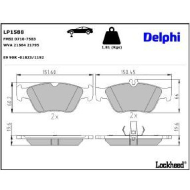 Delphi Bremsbelagsatz, Scheibenbremse LP1588