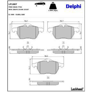 Delphi Bremsbelagsatz, Scheibenbremse LP1687