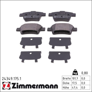 Zimmermann Bremsbelagsatz, Scheibenbremse 24349.175.1