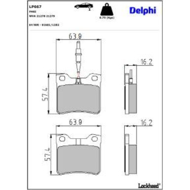 Delphi Bremsbelagsatz, Scheibenbremse LP667