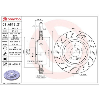 09.A818.21 Bremsscheibe PRIME LINE - UV Coated