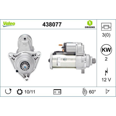 438077 Starter VALEO ORIGINS NEW OE TECHNOLOGIE