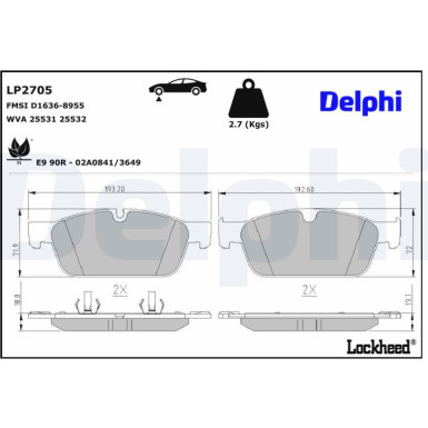 Delphi | Bremsbelagsatz, Scheibenbremse | LP2705 Delphi | Bremsbelagsatz, Scheibenbremse | LP2705
