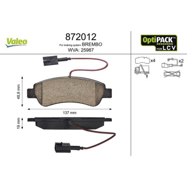 Valeo Bremsbelagsatz, Scheibenbremse OPTIPACK for LCV 872012
