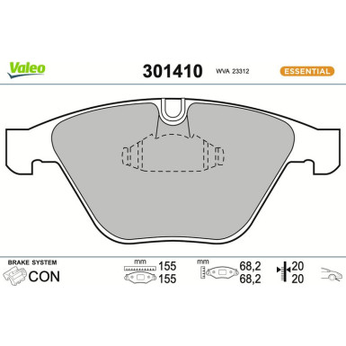 Valeo Bremsbelagsatz, Scheibenbremse ESSENTIAL 301410