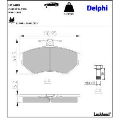 Delphi Bremsbelagsatz, Scheibenbremse LP1409