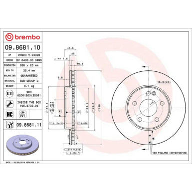 09.8681.11 Bremsscheibe PRIME LINE - UV Coated