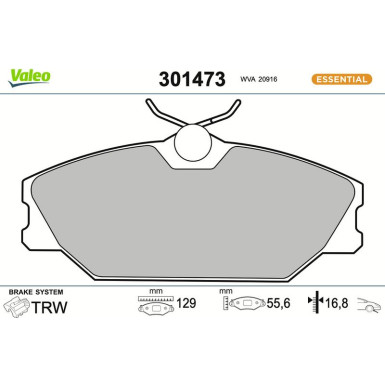 Valeo Bremsbelagsatz, Scheibenbremse ESSENTIAL 301473