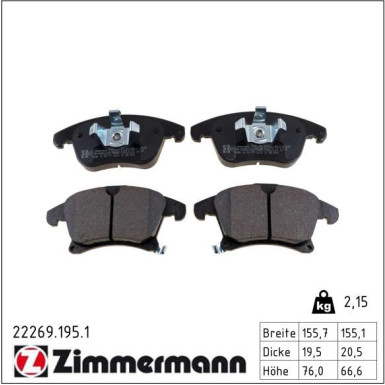 ZIMMERMANN 22269.195.1 Bremsbeläge mit akustischer Verschleißwarnung