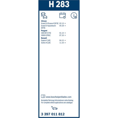 BOSCH H 283 Scheibenwischer Rear 3 397 011 812