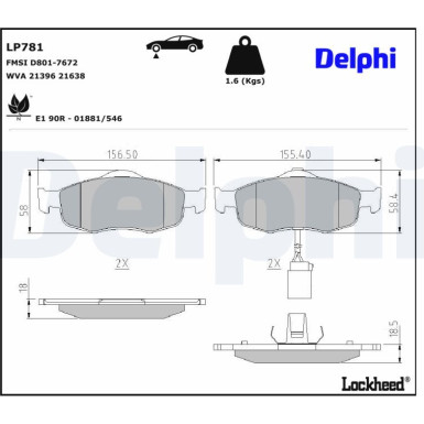Delphi | Bremsbelagsatz, Scheibenbremse | LP781