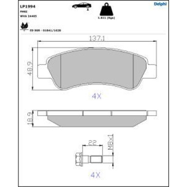 Delphi Bremsbelagsatz, Scheibenbremse LP1994
