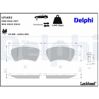 Delphi | Bremsbelagsatz, Scheibenbremse | LP1652