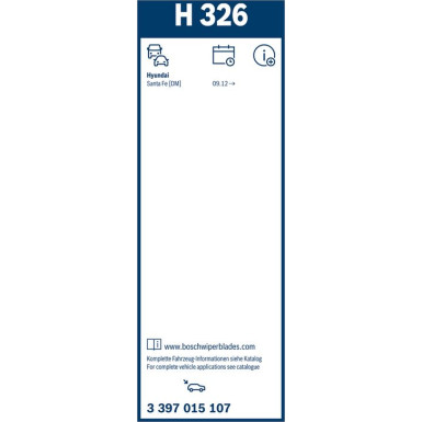 BOSCH H 326 Scheibenwischer Rear 3 397 015 107