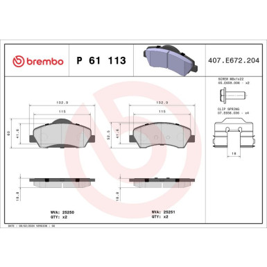 Brembo Bremsbelagsatz, Scheibenbremse PRIME LINE P 61 113