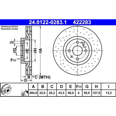 ATE | Bremsensatz, Scheibenbremse | 24.0122-0283.1, 13.0470-3827.2