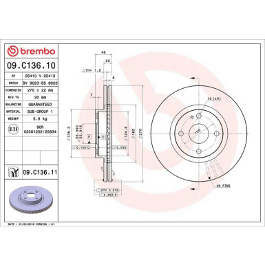 Brembo Bremsscheibe PRIME LINE - UV Coated 09.C136.11