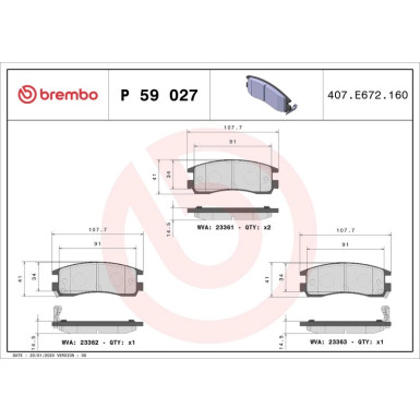 Brembo | Bremsbelagsatz, Scheibenbremse | P 59 027