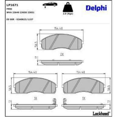 Delphi Bremsbelagsatz, Scheibenbremse LP1671