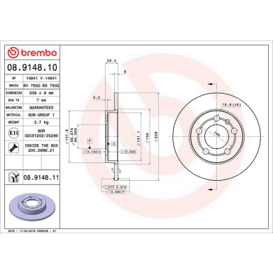 Brembo | Bremsscheibe | 08.9148.11