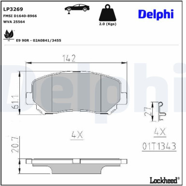 Delphi | Bremsbelagsatz, Scheibenbremse | LP3269