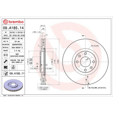 Brembo Bremsscheibe PRIME LINE - UV Coated 09.A185.11
