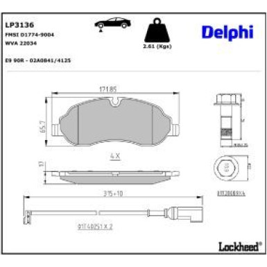 Delphi Bremsbelagsatz, Scheibenbremse LP3136