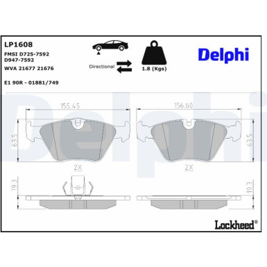 LP1608 Bremsbelagsatz, Scheibenbremse