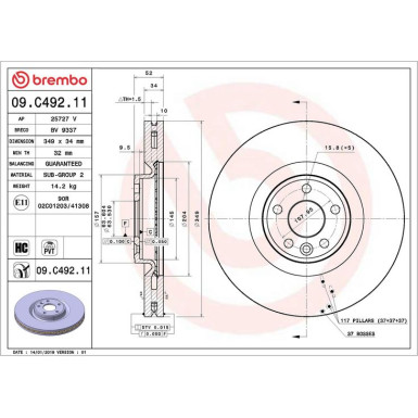 09.C492.11 Bremsscheibe PRIME LINE - UV Coated
