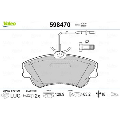 Valeo | Bremsbelagsatz, Scheibenbremse | 598470