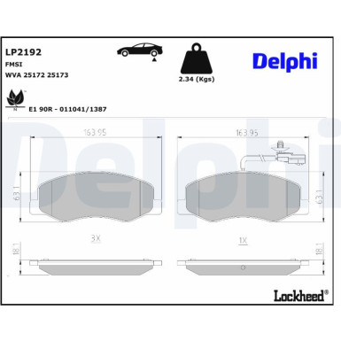Delphi | Bremsbelagsatz, Scheibenbremse | LP2192