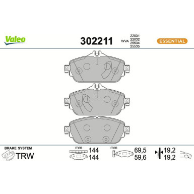 Valeo Bremsbelagsatz, Scheibenbremse ESSENTIAL 302211