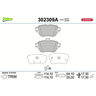 Valeo Bremsbelagsatz, Scheibenbremse EXPERT 302309A