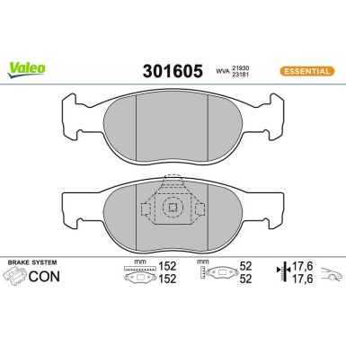 Valeo Bremsbelagsatz, Scheibenbremse ESSENTIAL 301605