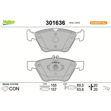 Valeo Bremsbelagsatz, Scheibenbremse ESSENTIAL 301636