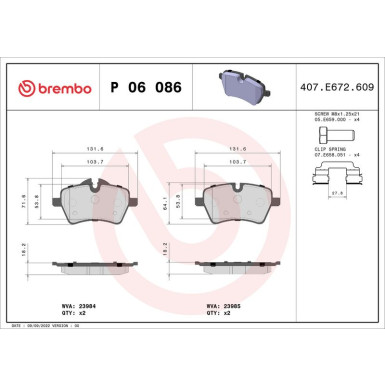 Brembo Bremsbelagsatz, Scheibenbremse PRIME LINE P 06 086