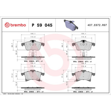 Brembo | Bremsbelagsatz, Scheibenbremse | P 59 045X