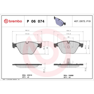 Brembo | Bremsbelagsatz, Scheibenbremse | P 06 074