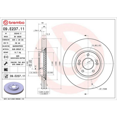 Brembo Bremsscheibe PRIME LINE - UV Coated 09.E237.11