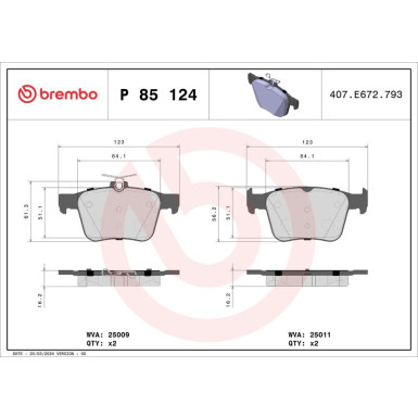 Brembo | Bremsbelagsatz, Scheibenbremse | P 85 124