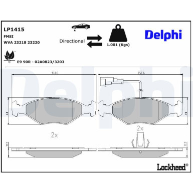 Delphi | Bremsbelagsatz, Scheibenbremse | LP1415