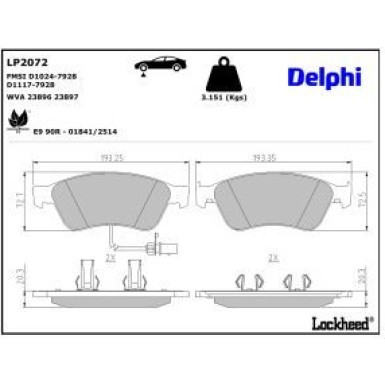 Delphi Bremsbelagsatz, Scheibenbremse LP2072 Delphi Bremsbelagsatz, Scheibenbremse LP2072