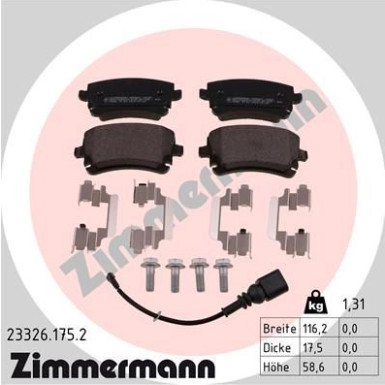 Zimmermann | Bremsbelagsatz, Scheibenbremse | 23326.175.2