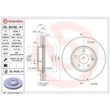 09.B436.41 Bremsscheibe PRIME LINE - UV Coated