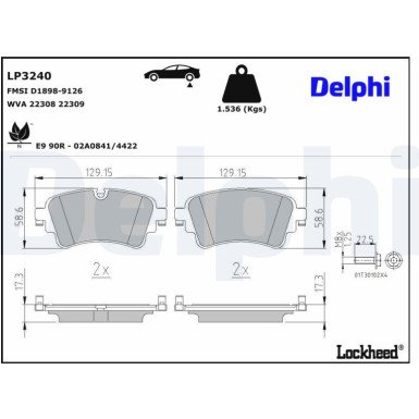 Delphi | Bremsbelagsatz, Scheibenbremse | LP3240
