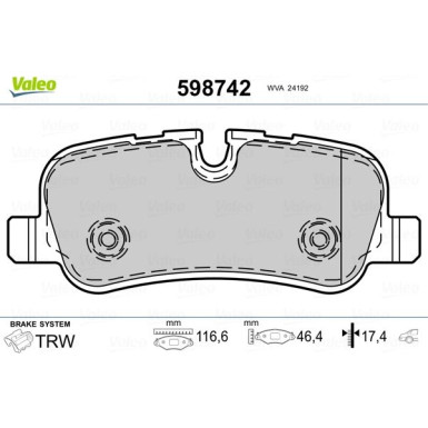 Valeo | Bremsbelagsatz, Scheibenbremse | 598742