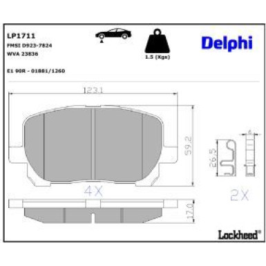 Delphi Bremsbelagsatz, Scheibenbremse LP1711 Delphi Bremsbelagsatz, Scheibenbremse LP1711