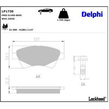 Delphi Bremsbelagsatz, Scheibenbremse LP1730